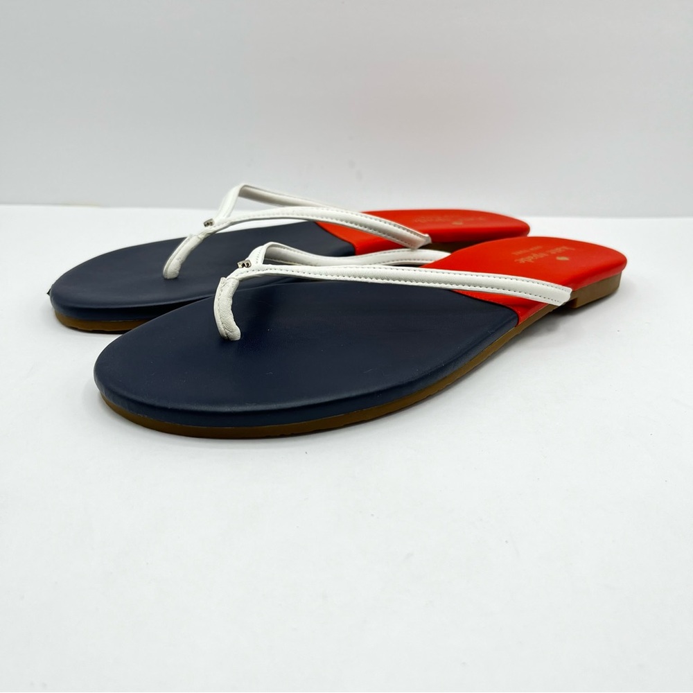 Kate Spade Women’s Size 9 Cabana Leather Orange/ Navy Blue Thong Sandals - Picture 3 of 16